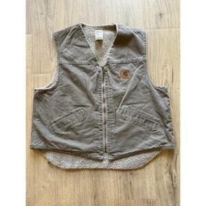 Vintage Carhartt Mens Sherpa Lined Vest Workwear Size XL Made In USA, Lt Gray